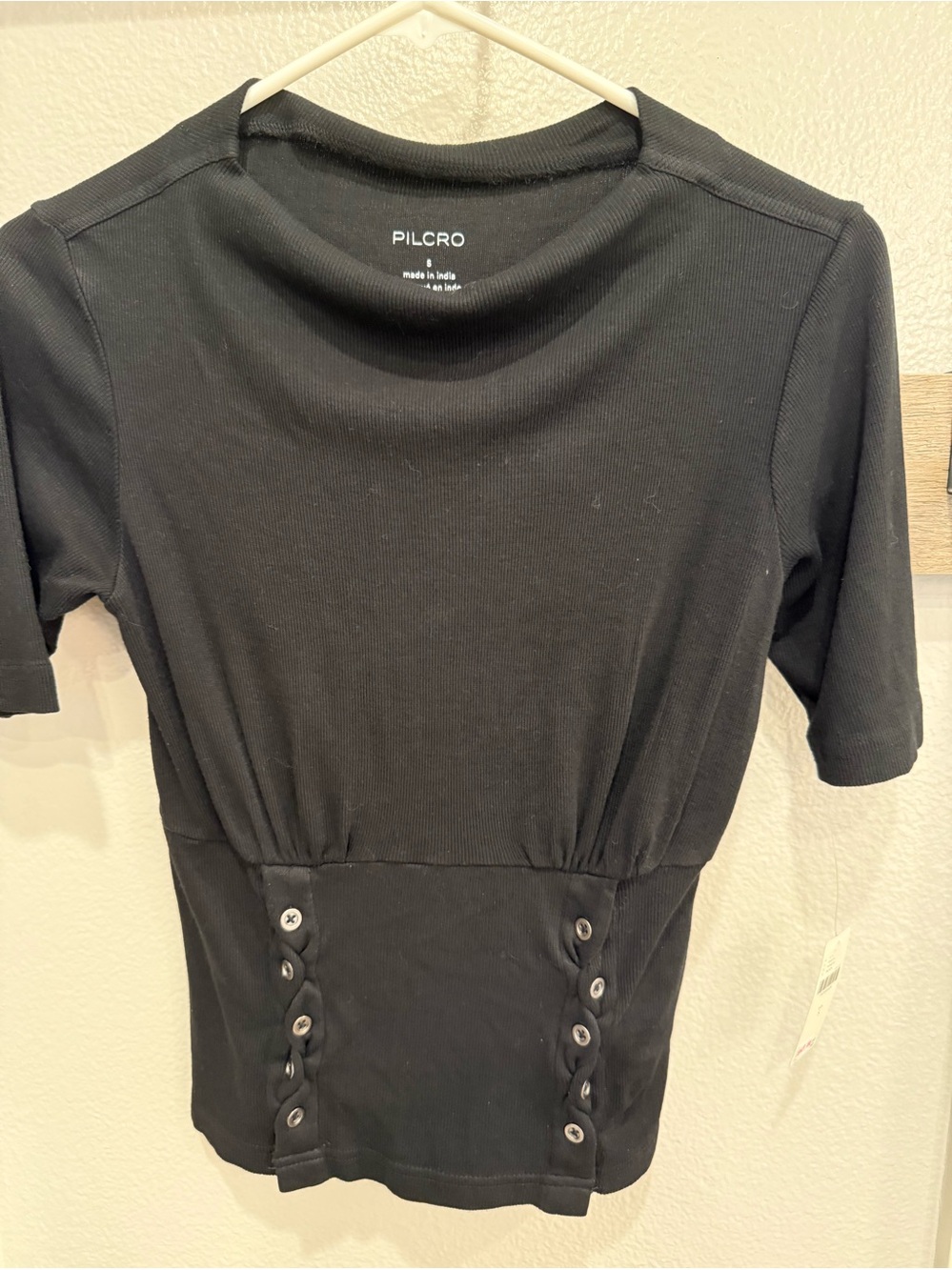 Pilcro Black Short-Sleeve Button-Accent Top